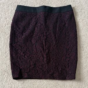 LOFT Dark Purple Lace Pencil Skirt
